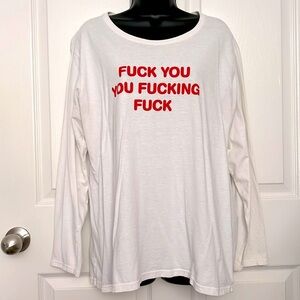GILDAN 🖕🏾 WHITE/RED HEAVY COTTON LONG SLEEVE “F**K YOU…” FUNNY TSHIRT Men XXL 2X